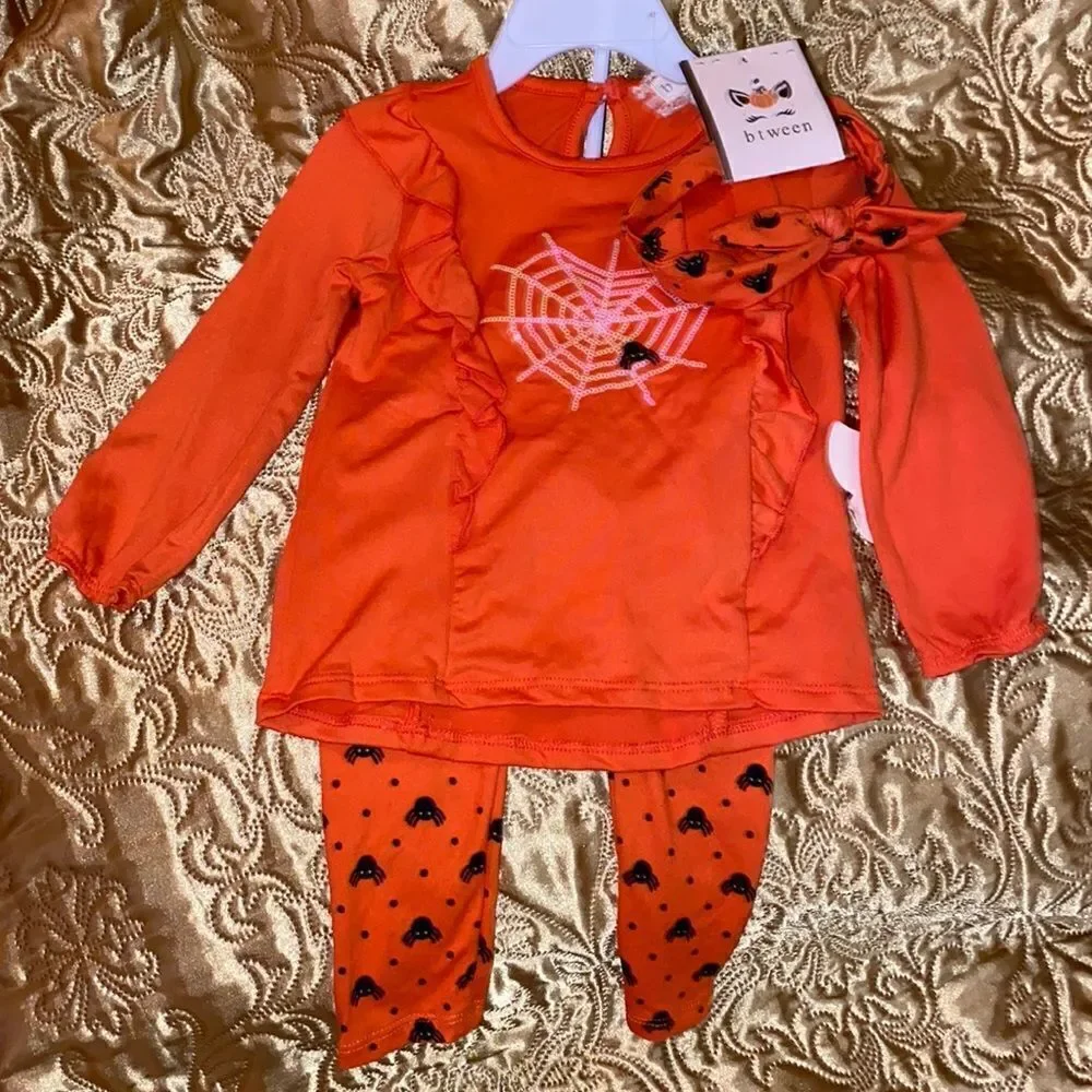 Three-Piece Clothes Set Pullover, Spider Printed Pattern Pants and Headb… - Picture 2 of 7